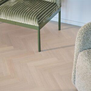 Bjelin Woodura Sildebensparket Classic - Eg Boden B-stav, Powder Hvid Matlak