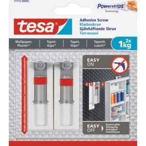 6 stk Tesa Powerstrips klæbeskrue 1 kg 2-pak justerbare i hvid