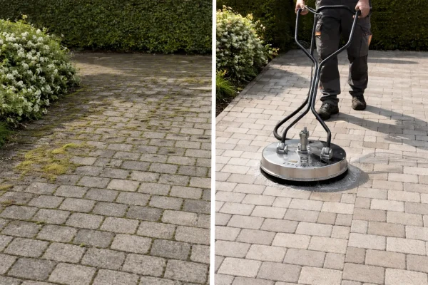 Før og efter billede af fliserens