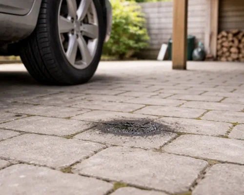 Olieplet i indkørsel på fliser